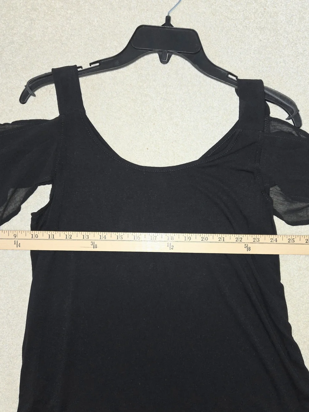 Black Cold-Shoulder Top Size Small Classic Elegant Sheer Chiffon Sleeve -S